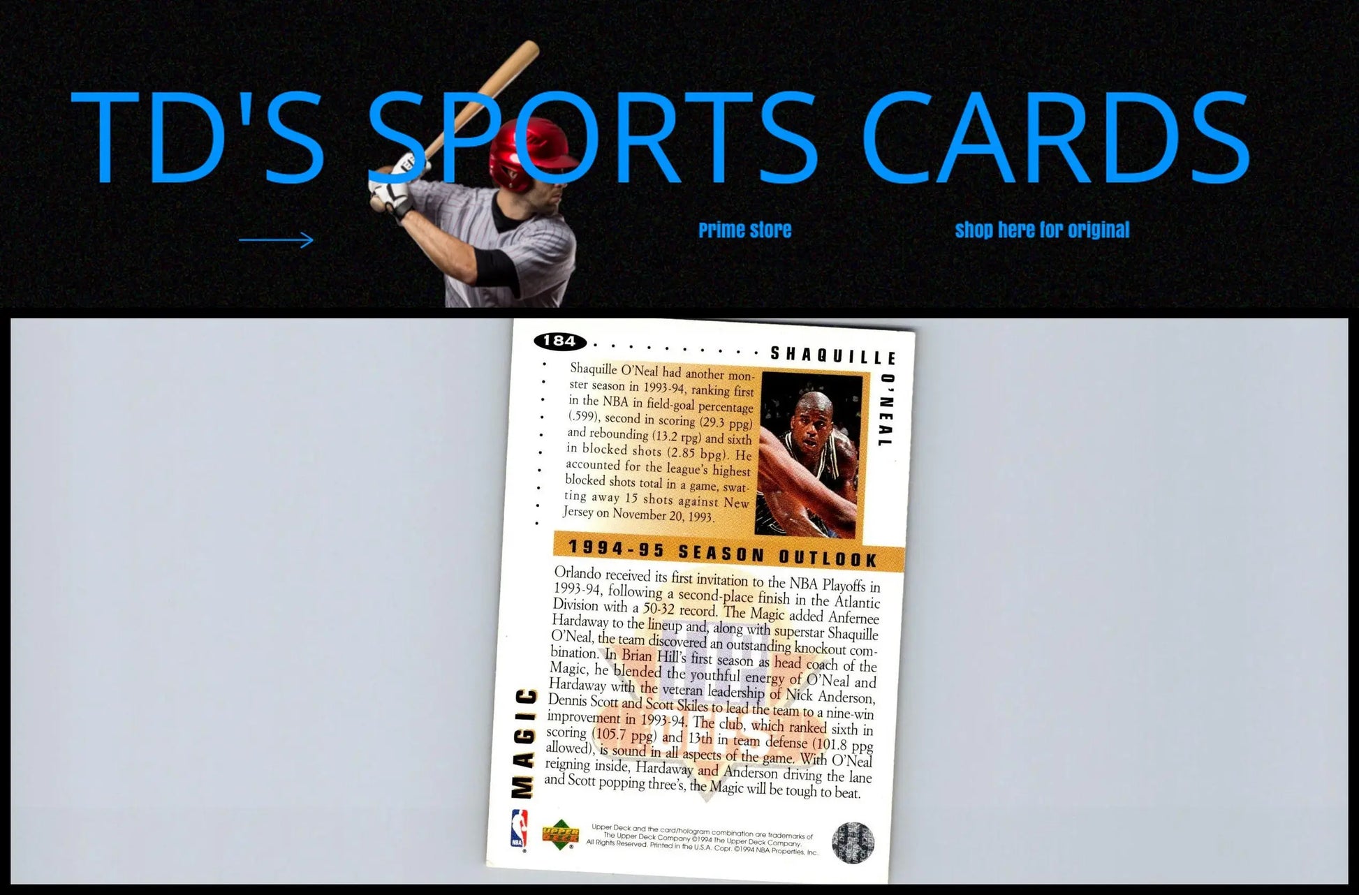 1994-95 Collector’s Choice Italian #184 trading card featuring Shaquille O’Neal