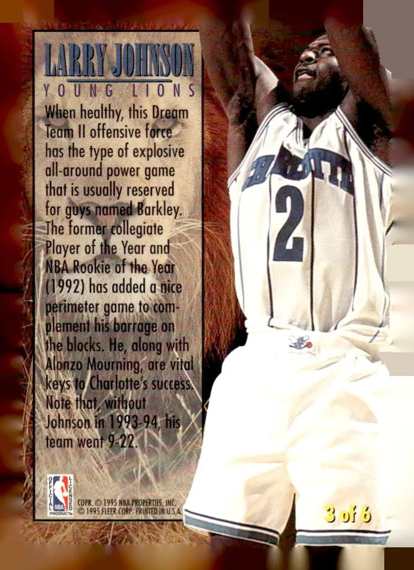 Larry Johnson basketball card from 1994-95 Fleer featuring Johnson Young Lions design