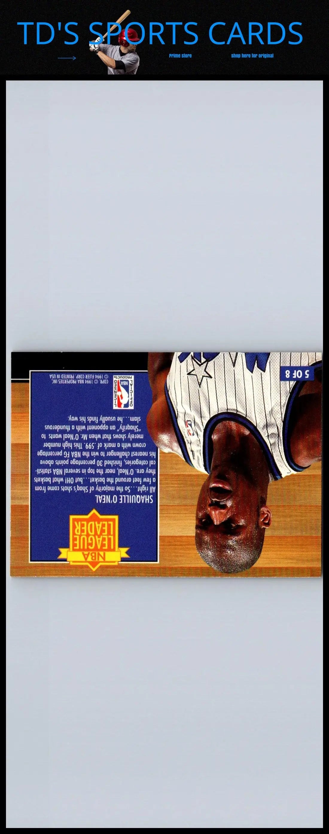 1994-95 Fleer Shaquille O’Neal NBA League Leaders basketball card display