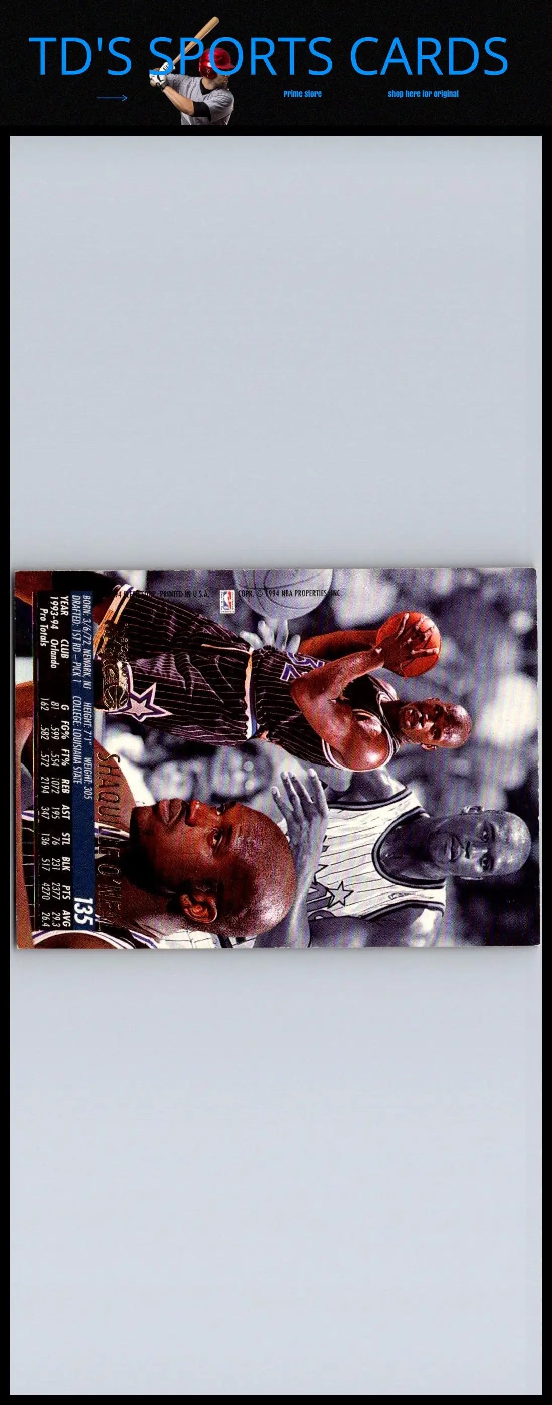 Shaquille O’Neal basketball card from 1994-95 Ultra trading cards collection