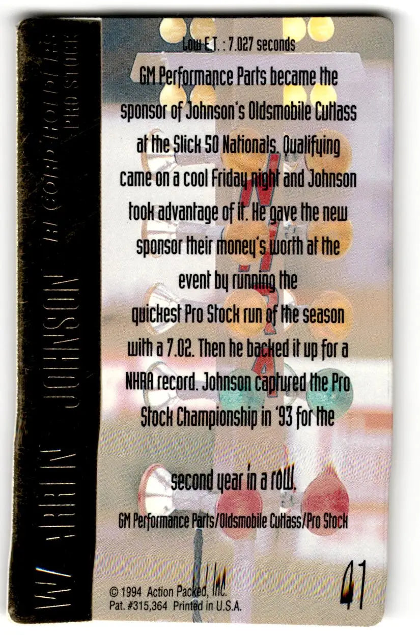 1994 Action Packed NHRA #41 Warren Johnson’s Car - Trading Cards