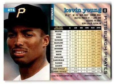 1994 Bowman #274 Kevin Young baseball card, a must-have for trading cards collectors