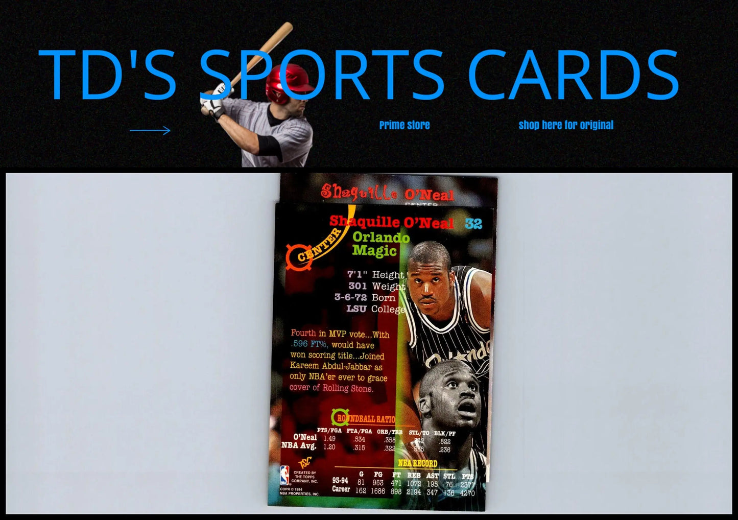 1994 Classic Draft Shaquille O’Neal trading card showcasing basketball legend’s debut