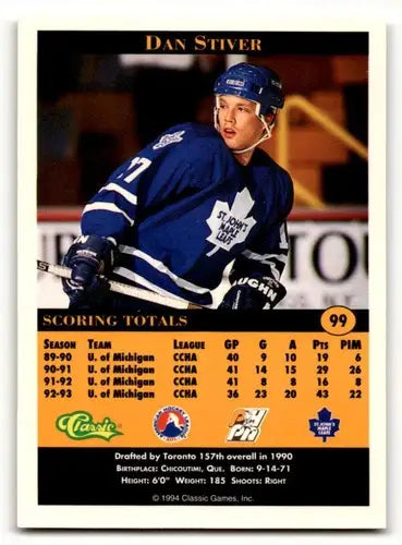 Original gloss 1994 Classic Pro Prospects Dan Stiver hockey card from St. Johns Maple Leafs