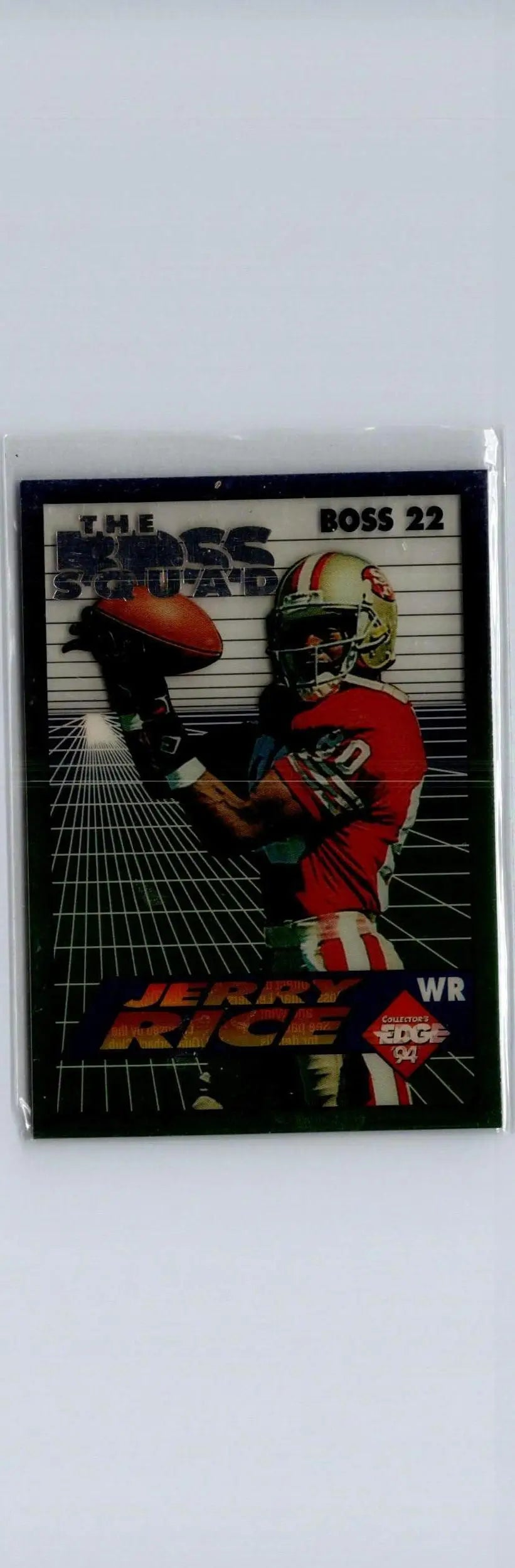 Jerry Rice Boss Squad trading card in protective sleeve from 1994 Collector’s Edge series