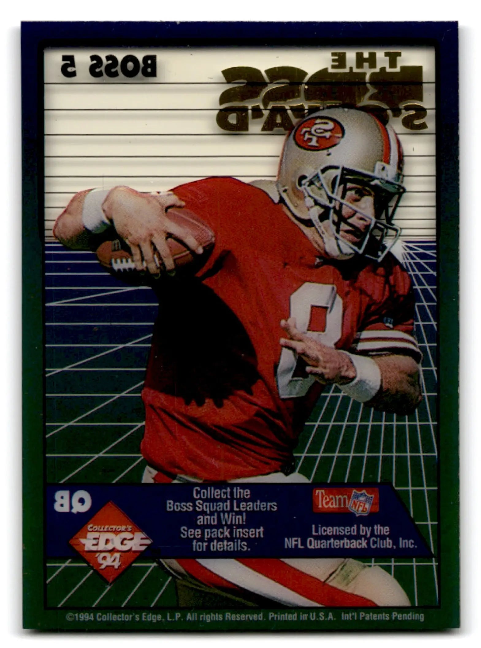 1994 Collector’s Edge Steve Young Boss Squad Silver football card featuring 49ers player in red jersey