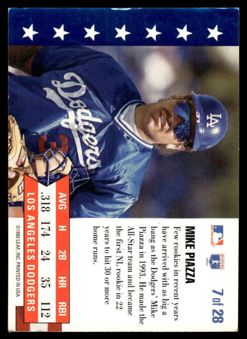 Mike Piazza Los Angeles Dodgers baseball card in blue uniform and helmet