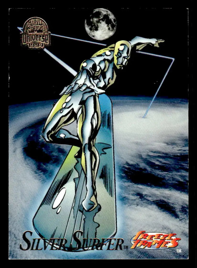 Fleer Marvel Universe Silver Surfer metallic figure on surfboard collectible