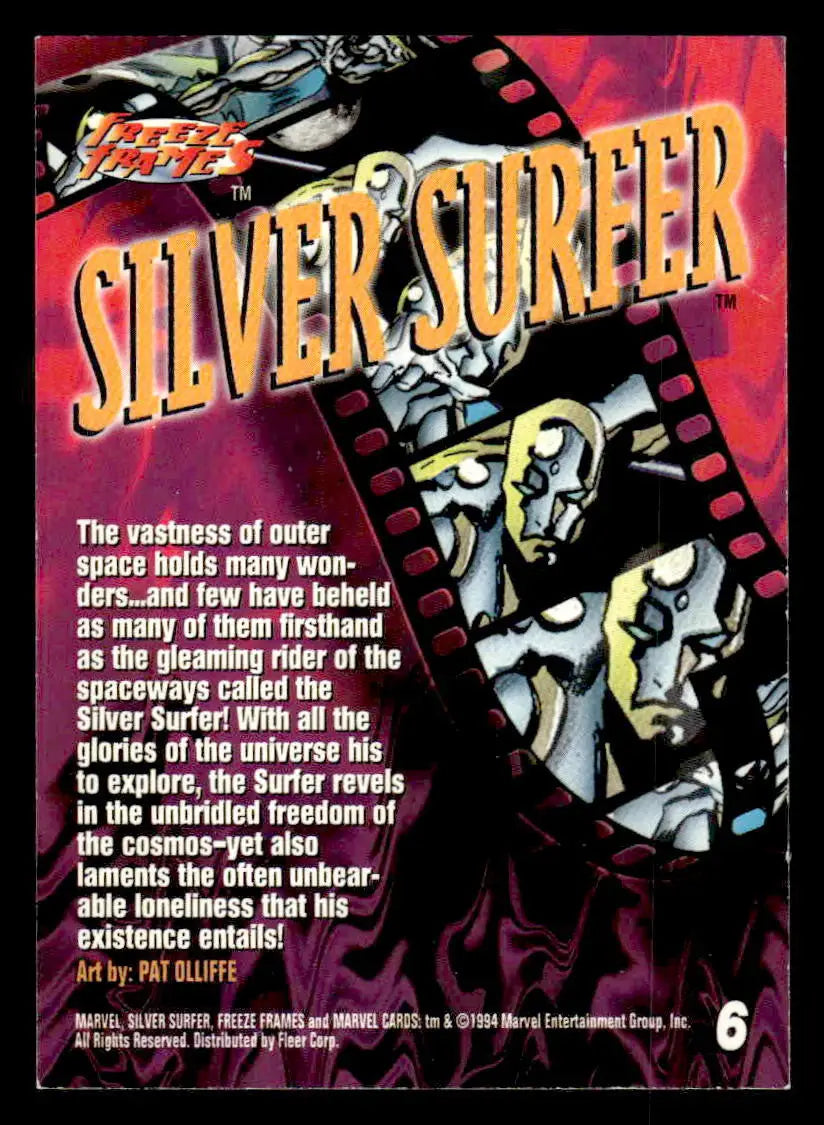 Vintage Marvel Freeze Frames trading card featuring Silver Surfer from Fleer Marvel Universe