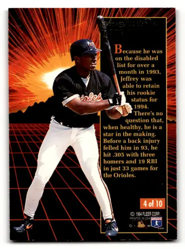 Original gloss baseball card from Fleer Ultra 1994 All Rookie Team featuring Jeffrey Hammonds