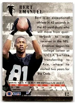Bert Emanuel football card from 1994 Fleer Ultra Atlanta Falcons #12, text-align center
