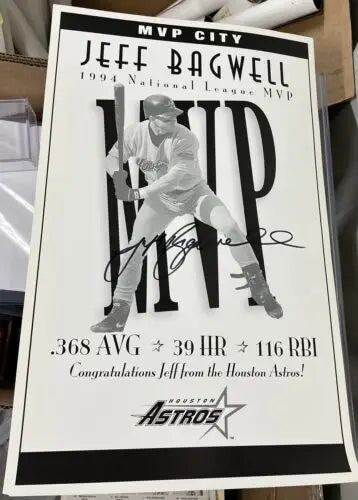 Jeff Bagwell MVP poster for Houston Astros, commemorative signed collectible 14x22 inches