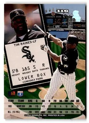 Baseball card of Tim Raines from the 1994 Leaf series showcasing player stats