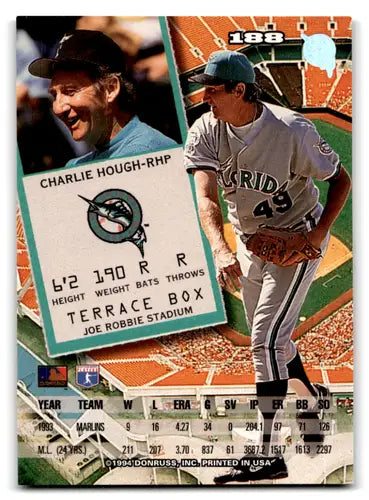 1994 Leaf #188 Charlie Hough NM Near Mint Marlins ID:72084 - Trading Cards