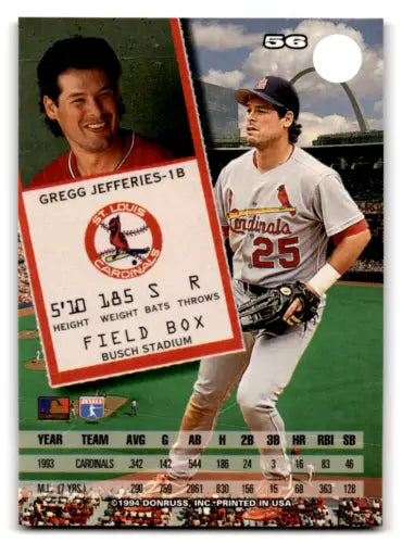 1994 Leaf #56 Gregg Jefferies baseball card with original gloss in NM-MT condition