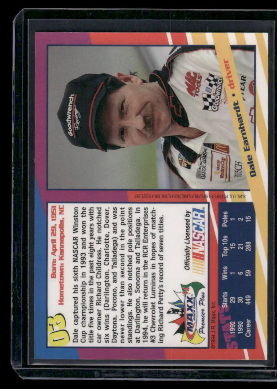 Trading card featuring Dale Earnhardt from Maxx Premier Plus Dale Earnhardt #51 auto racing