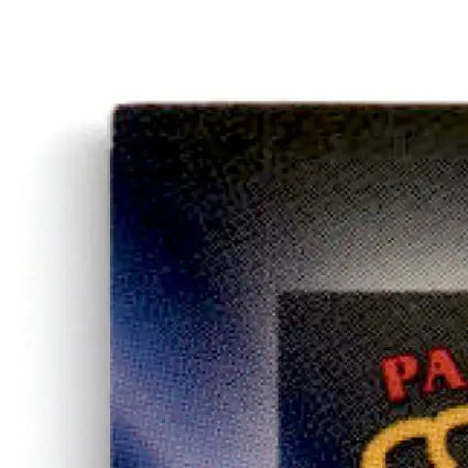 Corner of dark blue and black Pacific Triple Folder with red gold lettering featuring Steve Young