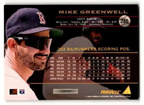 1994 Pinnacle #285 Mike Greenwell baseball card with original gloss features