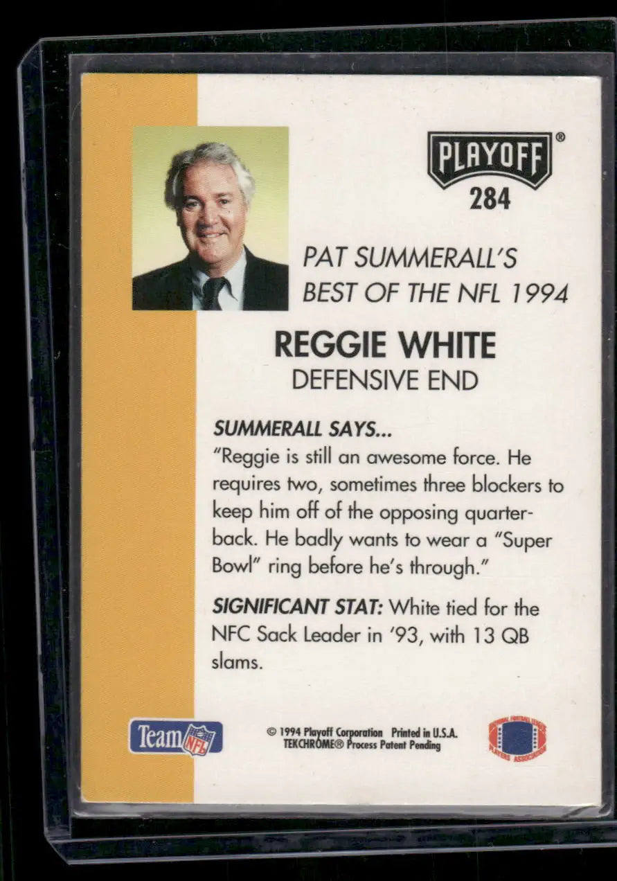 1994 Playoff Reggie White football card featuring Playoff Reggie White, NFL legend