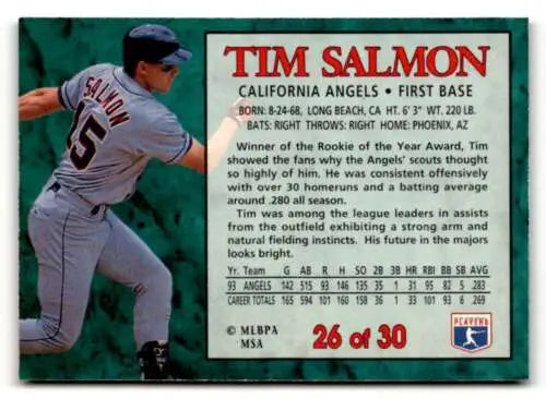 Tim Salmon baseball card from 1994 Post Cereal with original gloss, ID:48751