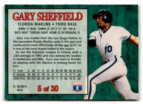 Gary Sheffield baseball card from 1994 Post Cereal, featuring original gloss finish