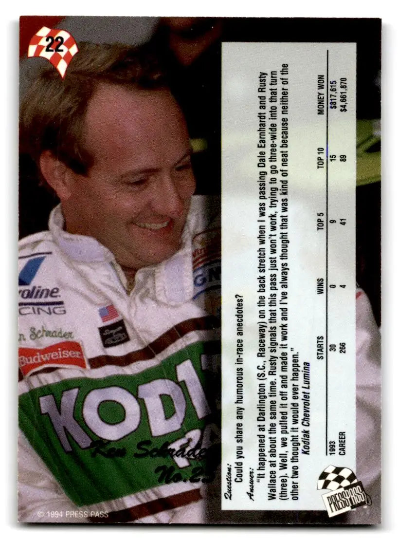 1994 Press Pass #22 Ken Schrader - Trading Cards