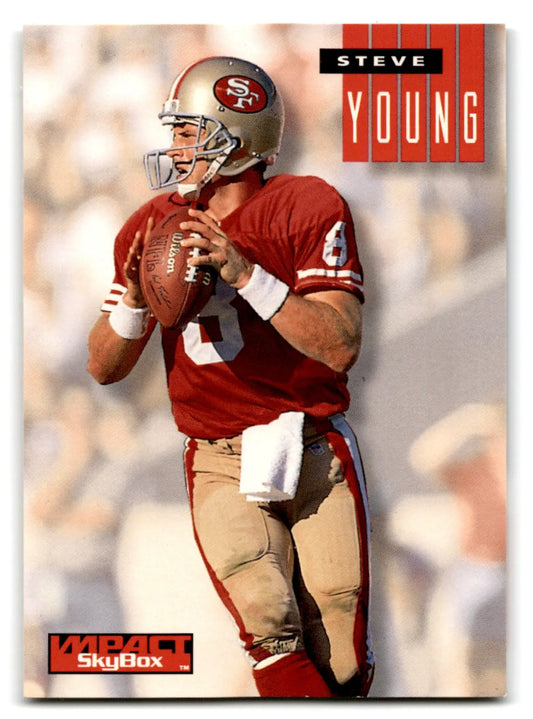 Vintage Skybox Football Impact Steve Young trading card in San Francisco 49ers uniform