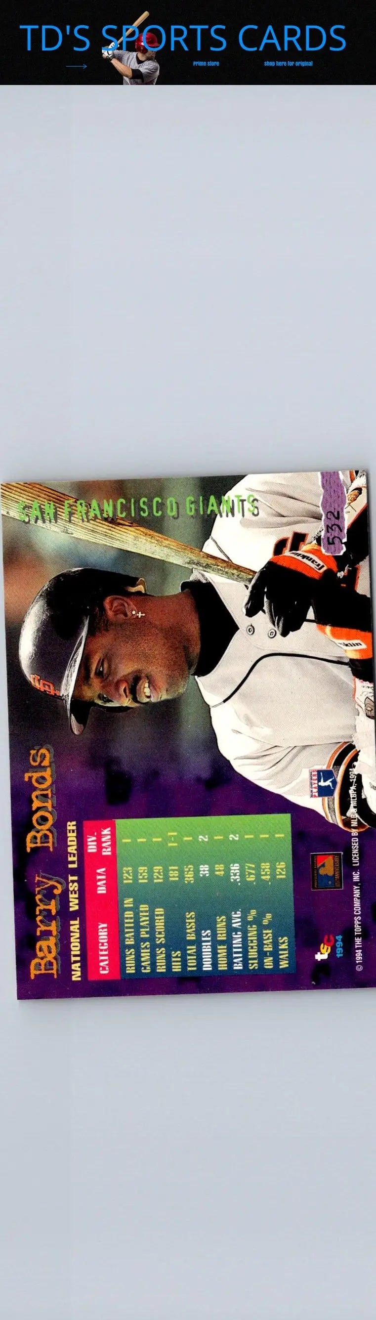 1994 Stadium Club Barry Bonds First Day Issue baseball card, collectible memorabilia