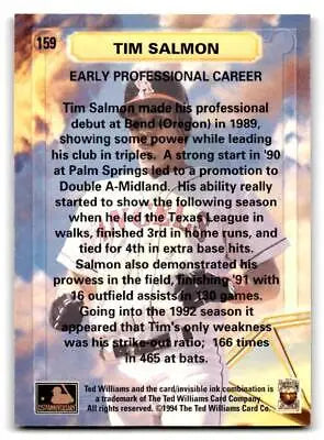 Tim Salmon baseball card from the 1994 Ted Williams trading cards series