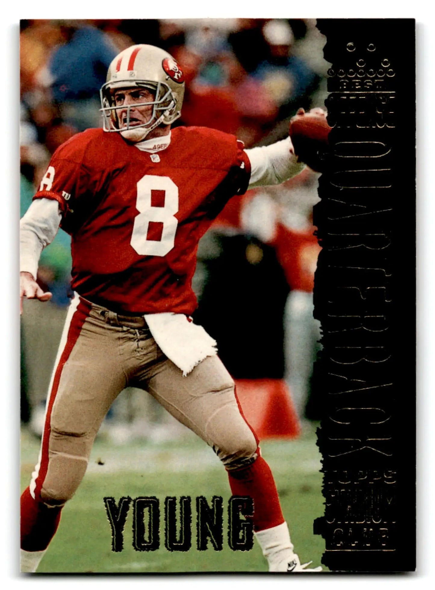Vintage 1994 Topps Football Stadium Club Steve Young trading card with player in red jersey