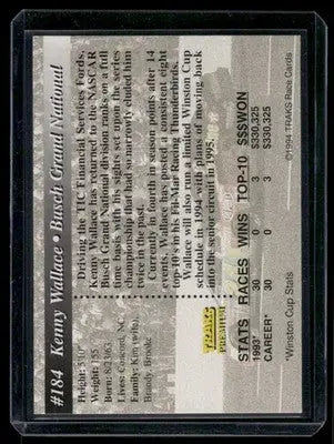 1994 Traks Premium Kenny Wallace #184 Auto Racing - Auto Racing Collectible
