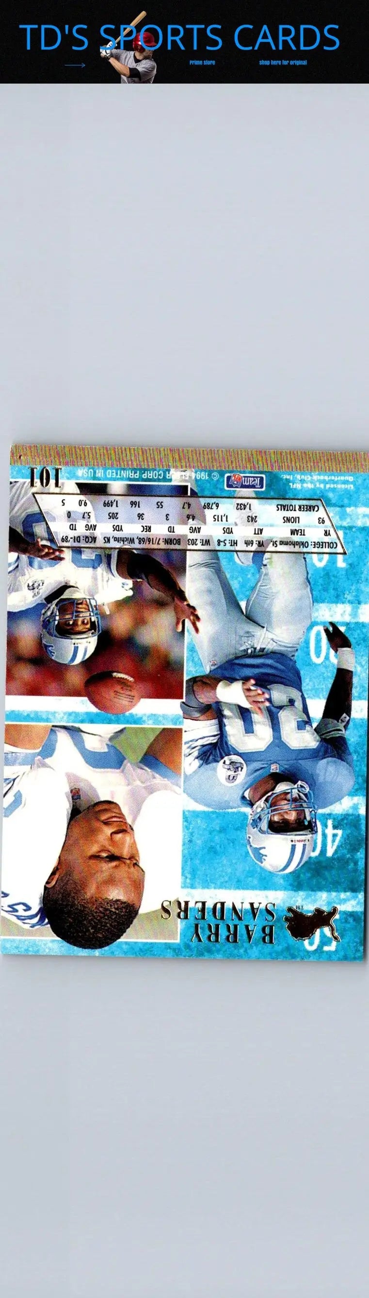 1994 Ultra Barry Sanders trading card with multiple action shots showcasing football greatness
