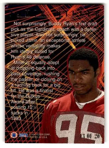 1994 Ultra Jamir Miller Arizona Cardinals Football Card with original gloss finish