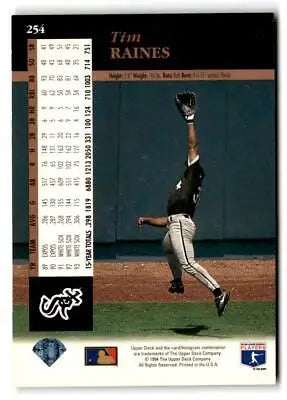 Baseball card back of 1994 Upper Deck #254 Tim Raines trading cards collection
