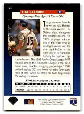 Tim Salmon baseball card from 1994 Upper Deck trading cards collection