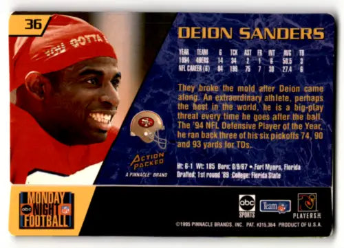 1995 Action Packed Monday Night Football Deion Sanders football card with original gloss
