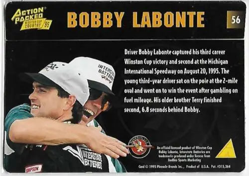 Bobby Labonte trading card featuring original gloss from 1995 Action Packed series