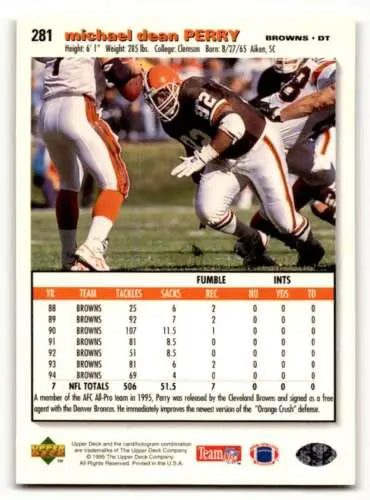 Michael Dean Perry football card featuring original gloss from 1995 Collector’s Choice Denver Broncos