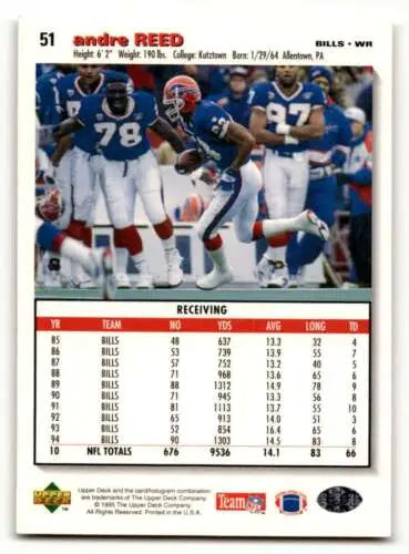 1995 Collector’s Choice #51 Andre Reed Buffalo Bills Football Card with original gloss