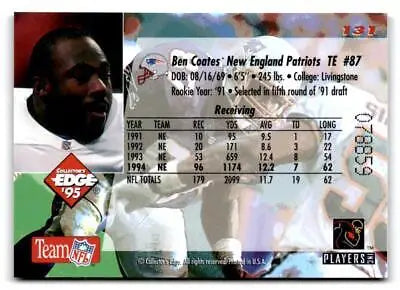 Ben Coates football card from 1995 Collector’s Edge trading cards collection