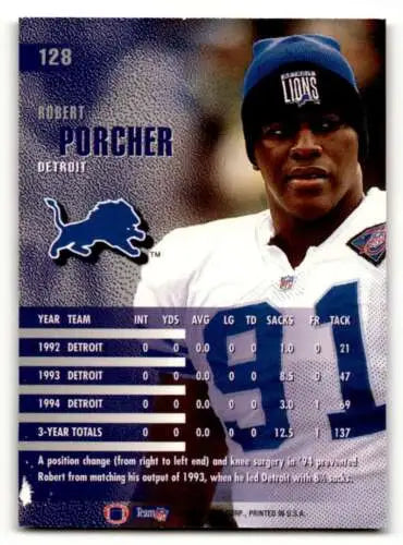 1995 Fleer #128 Robert Porcher Detroit Lions Football Card with original gloss
