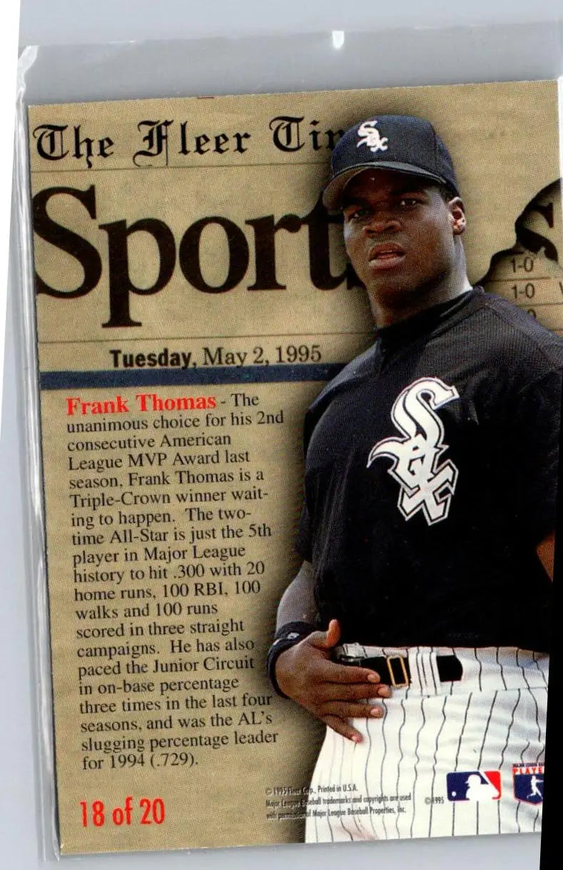 Baseball trading card of Frank Thomas from 1995 Fleer Update Headliners series
