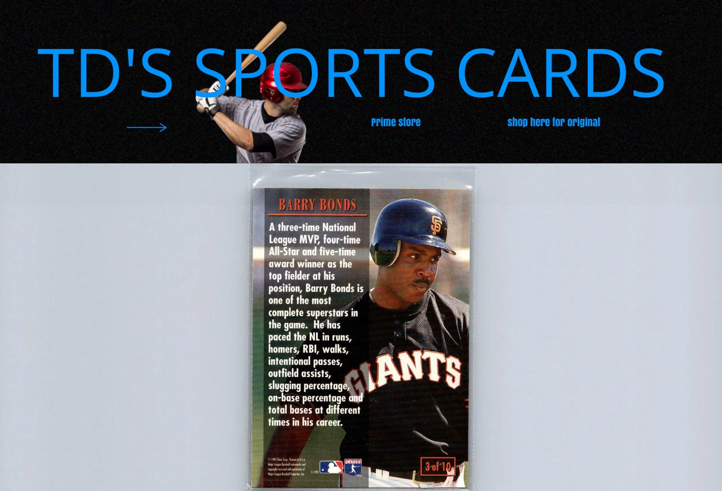 Barry Bonds baseball card from 1995 Fleer Update #3 Bonds Diamond Tribute series