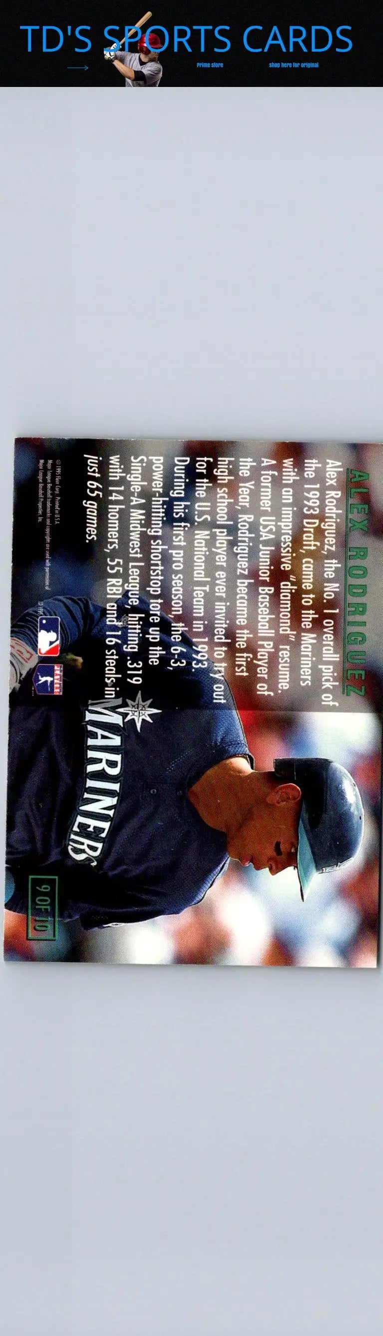 1995 Fleer Update #9 Alex Rodriguez Rookie Update baseball card for collectors