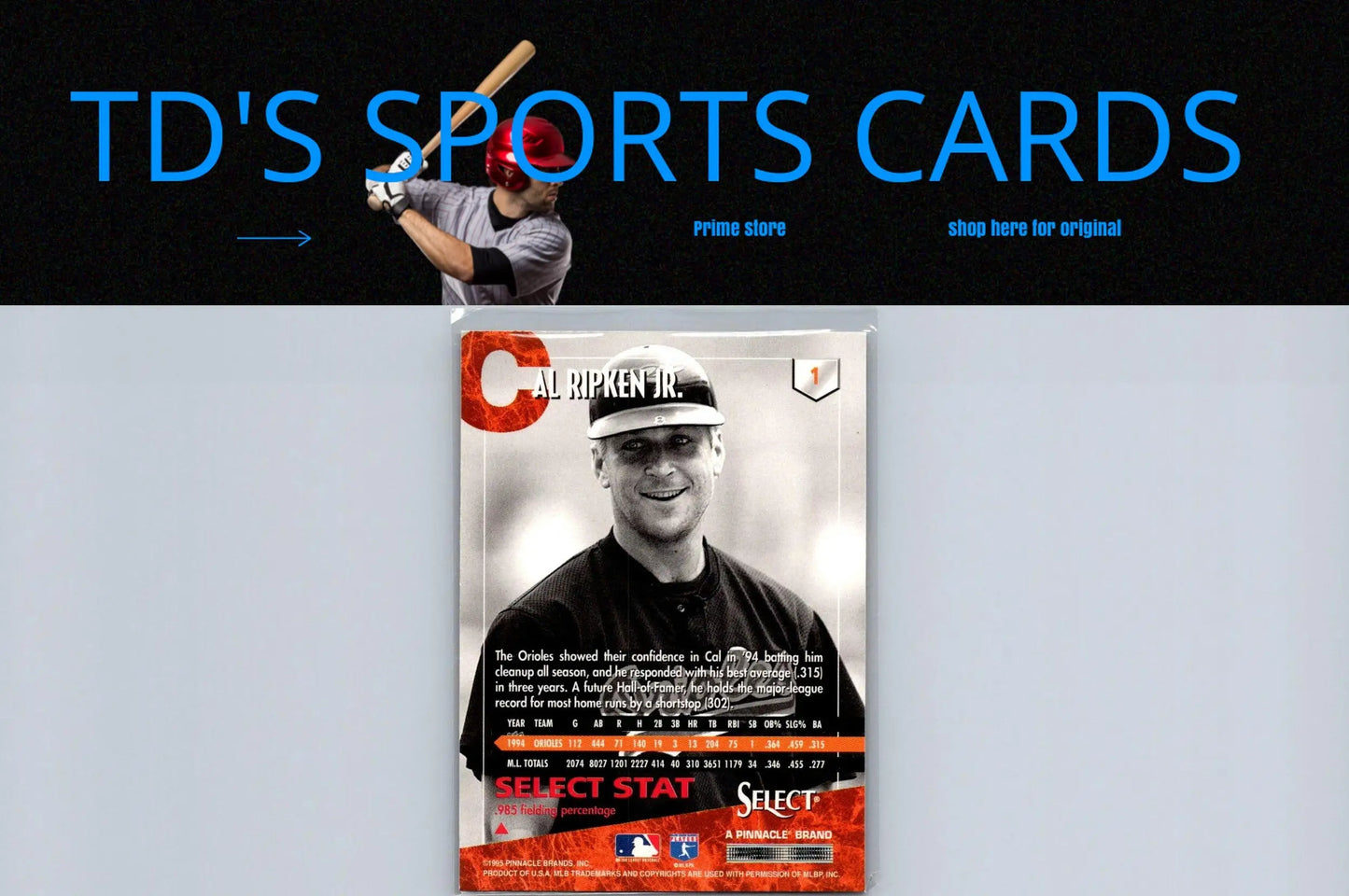 Cal Ripken Jr. baseball card from 1995 Select, a must-have for trading cards collectors