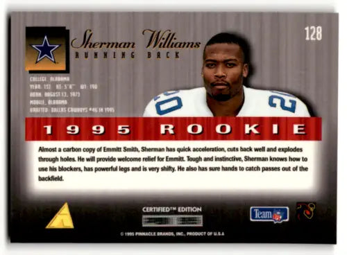 1995 Select Certified #128 Sherman Williams Rookie Football Card with original gloss detail