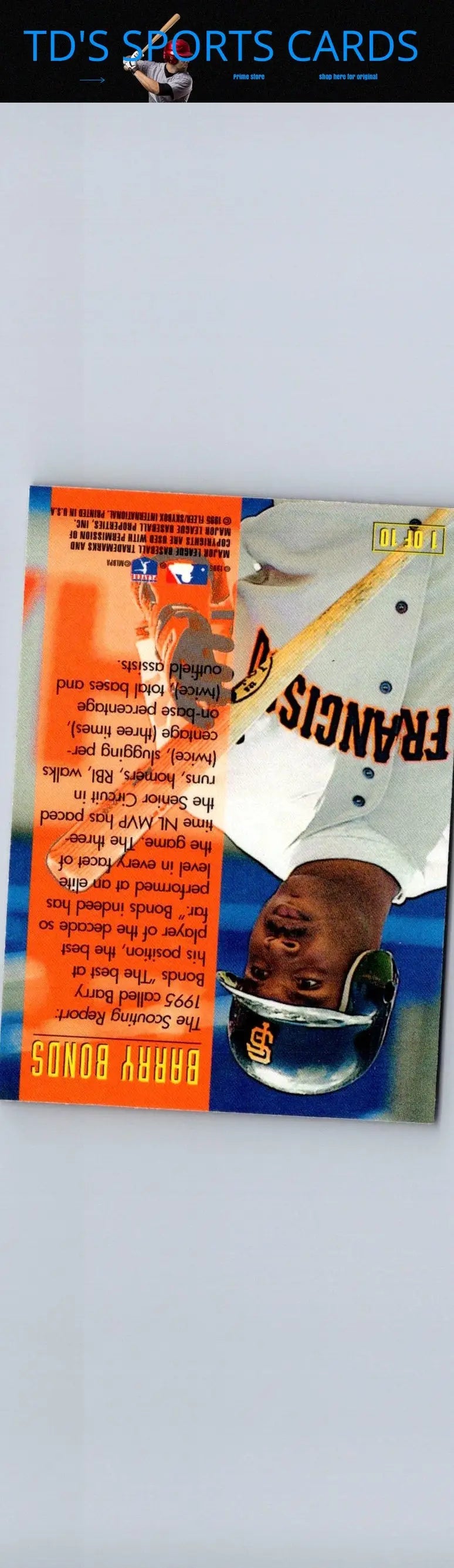 Barry Bonds baseball card from 1995 SkyBox E-Motion series featuring Bonds Masters