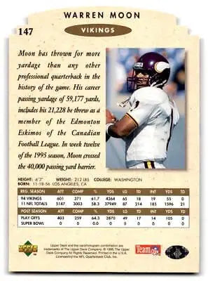 Warren Moon football card from 1995 SP Championship featuring die cuts design