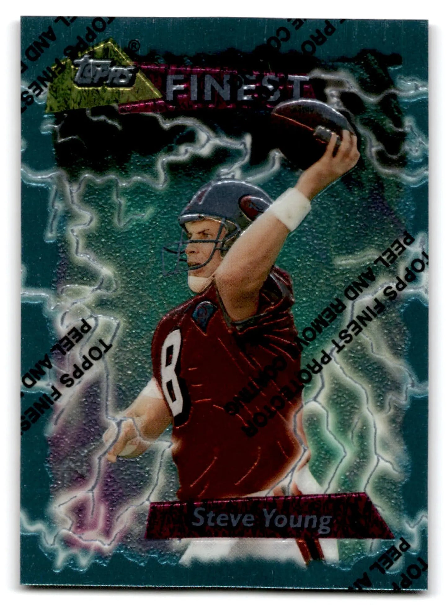 Football trading card of Steve Young from 1995 Topps Football Finest collection