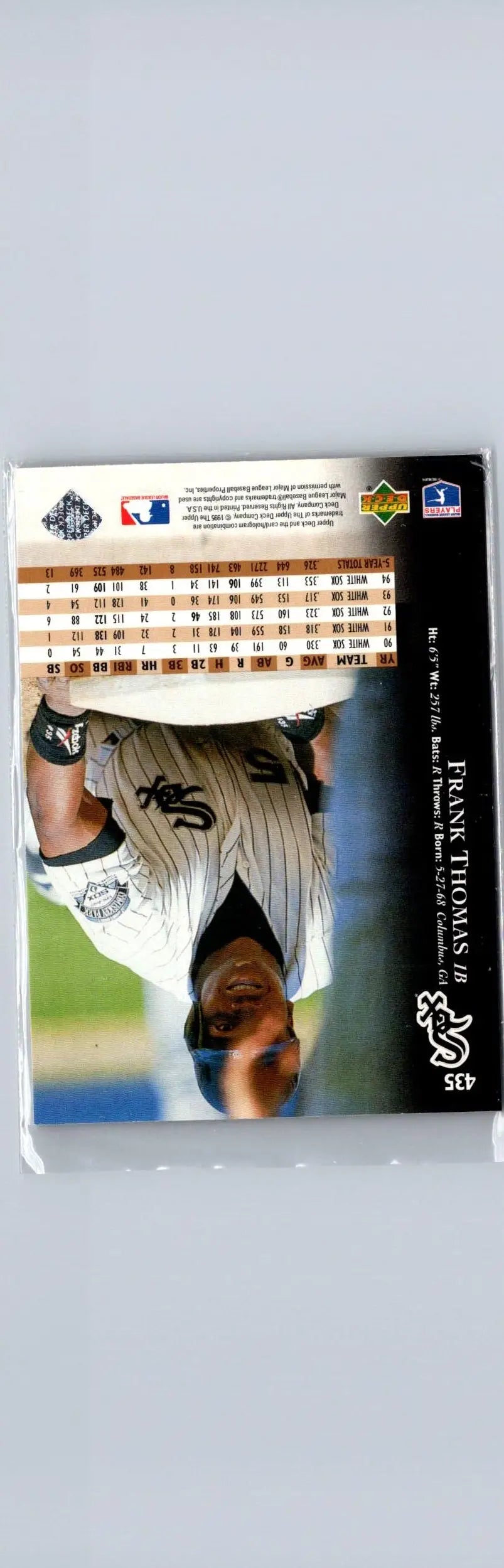 Baseball trading card featuring Frank Thomas from 1995 Upper Deck #435